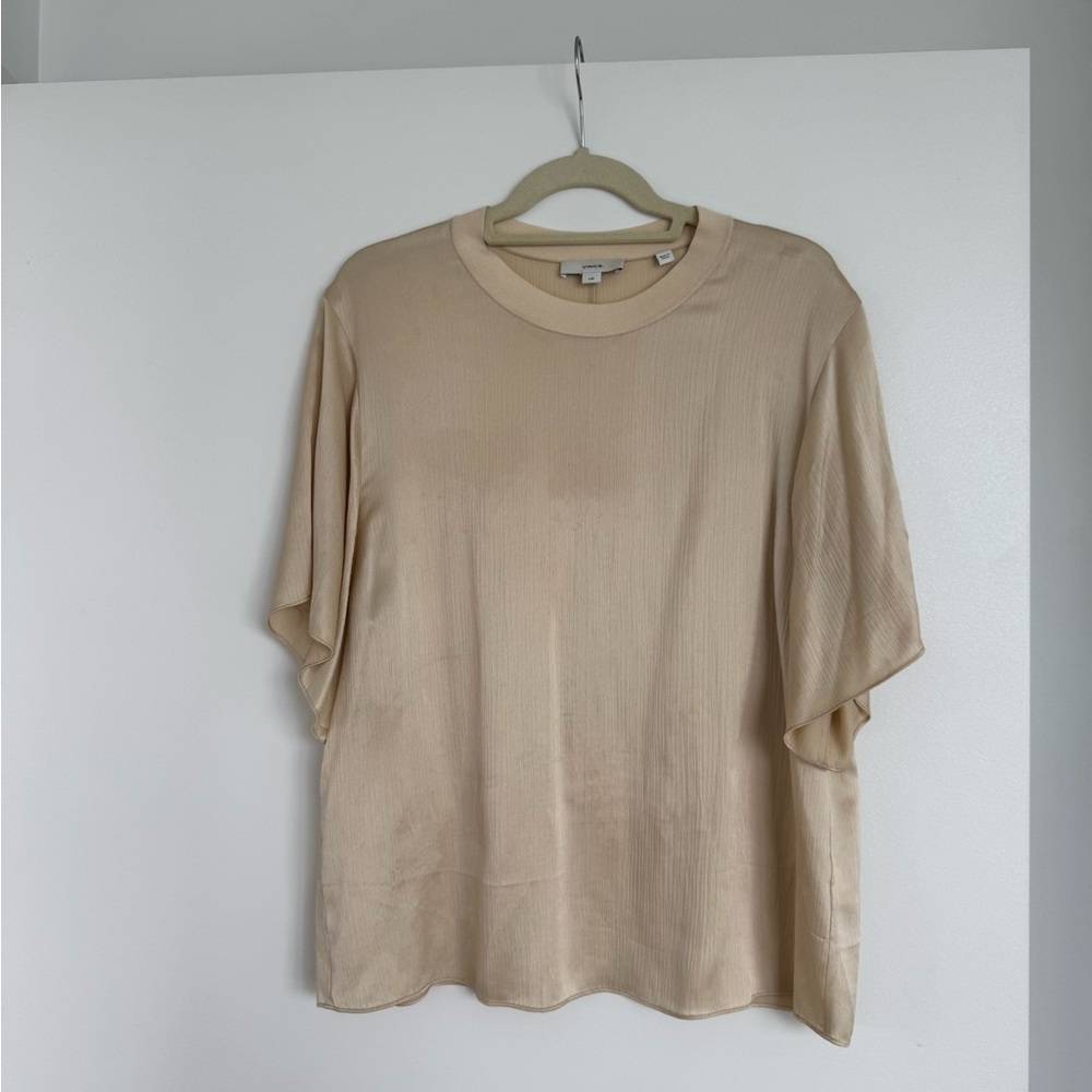 Vince Crinkle Satin Short Sleeve Top